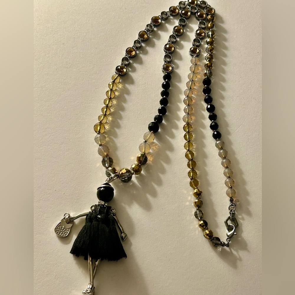 Fashionista doll Necklace “Little Black Dress”, faceted crystal disco ball beads